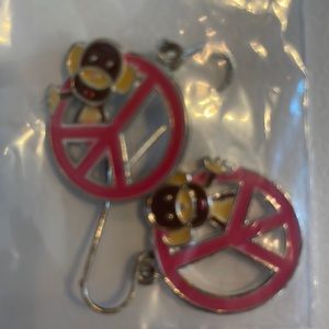 Y2K Earrings Peace sign brown monkey dangle drop statement pierced